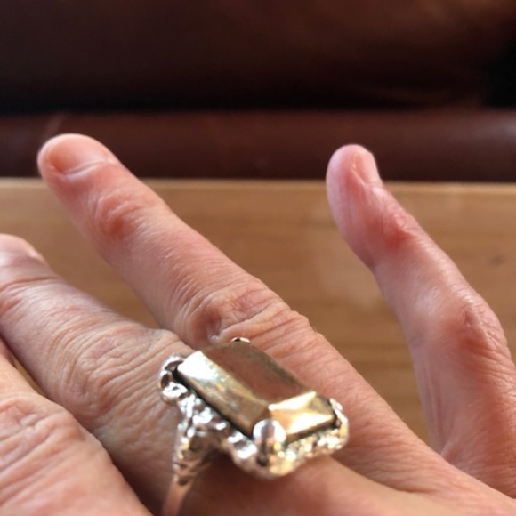 RARE, Custom-Made DIGBY & IONA Sterling/Brass Cocktail Ring 6.25 - Picture 9 of 11